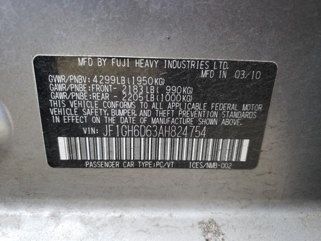 2010 SUBARU IMPREZA OU JF1GH6D63AH824754