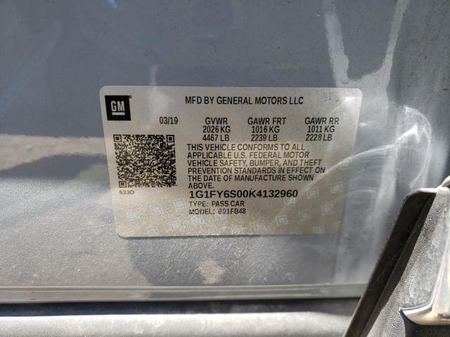 2019 CHEVROLET BOLT EV LT 1G1FY6S00K4132960