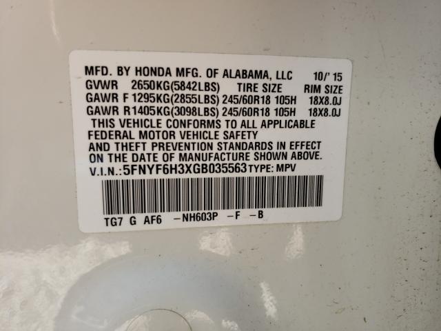 2016 HONDA PILOT EX 5FNYF6H3XGB035563