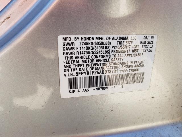 2010 HONDA RIDGELINE 5FPYK1F26AB013731