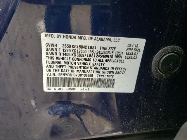 2016 HONDA PILOT EX 5FNYF6H37GB106699