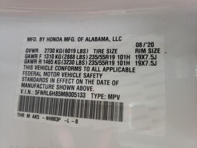 2021 HONDA ODYSSEY TO 5FNRL6H85MB005133