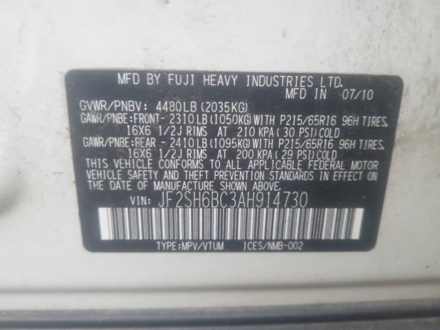 2010 SUBARU FORESTER X JF2SH6BC3AH914730