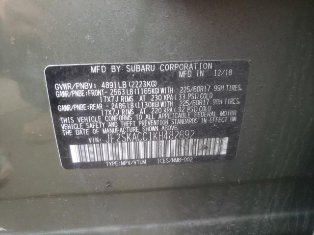 2019 SUBARU FORESTER JF2SKACC1KH482692