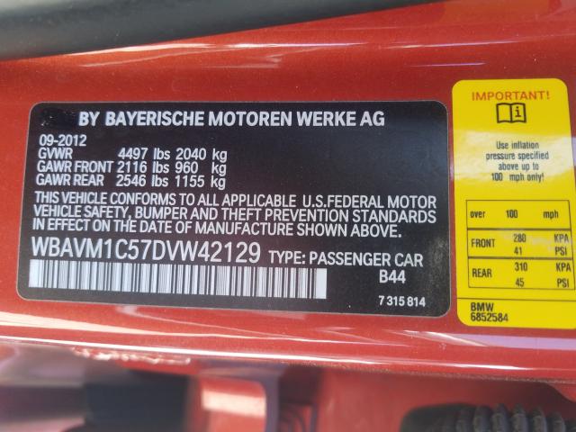 2013 BMW X1 SDRIVE2 WBAVM1C57DVW42129