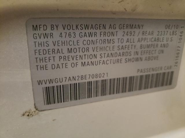 2011 VOLKSWAGEN CC VR6 4MO WVWGU7AN2BE708021