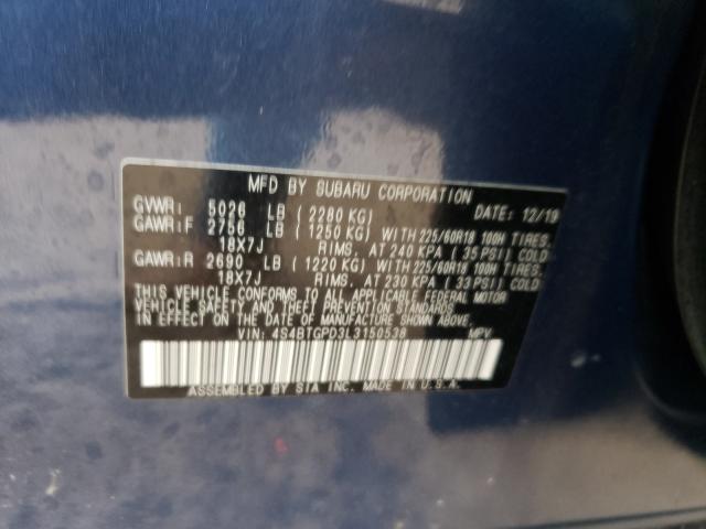 2020 SUBARU OUTBACK TO 4S4BTGPD3L3150538