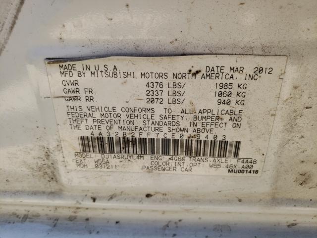 2012 MITSUBISHI GALANT FE 4A32B2FF7CE019403