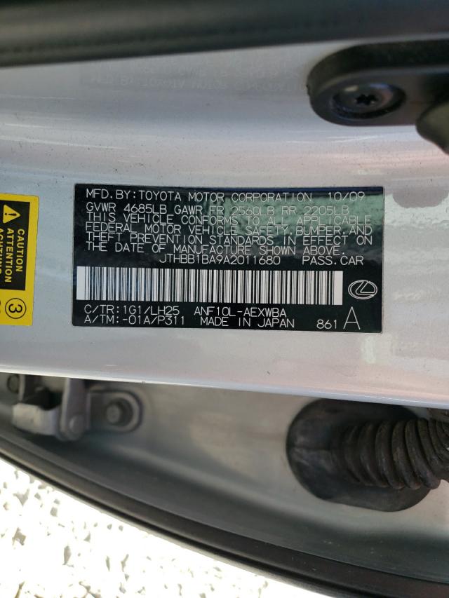 2010 LEXUS HS 250H JTHBB1BA9A2011680