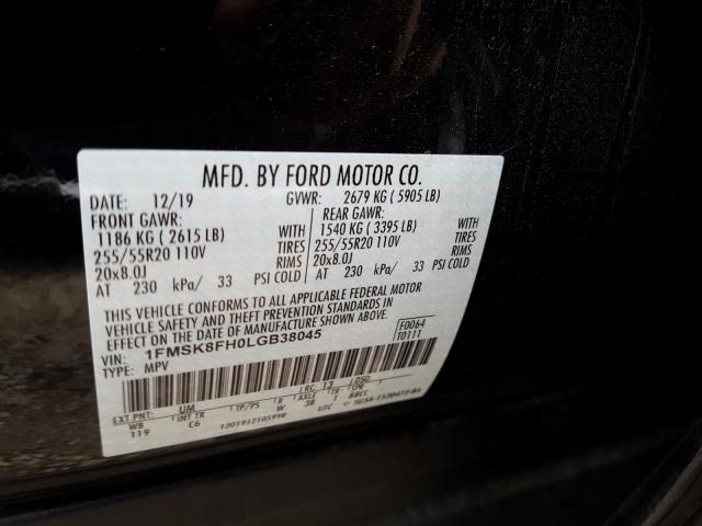 1FMSK8FH0LGB38045 FORD EXPLORER 2020