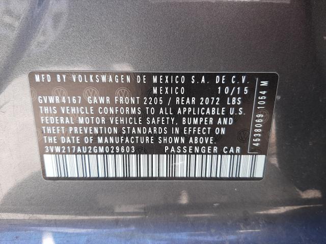 2016 VOLKSWAGEN GOLF S/SE 3VW217AU2GM029603
