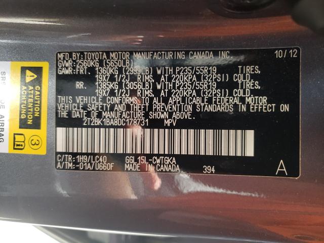 2013 LEXUS CT200H 2T2BK1BA8DC178731