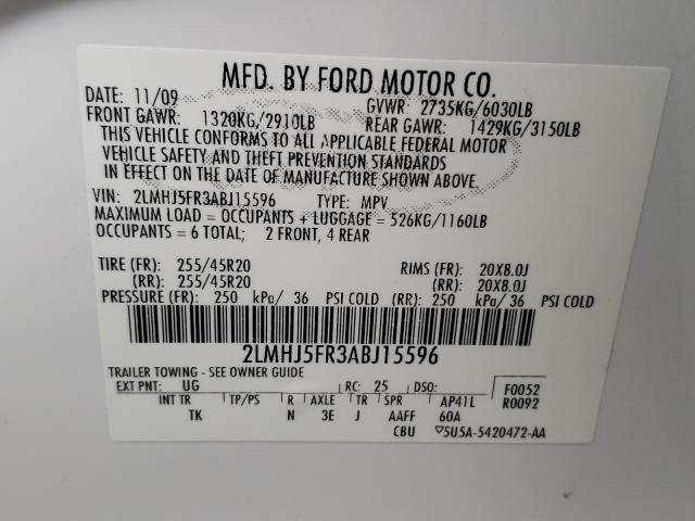 2010 LINCOLN MKT 2LMHJ5FR3ABJ15596