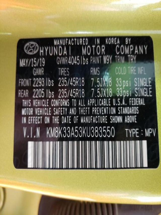 2019 HYUNDAI KONA LIMIT KM8K33A53KU383550