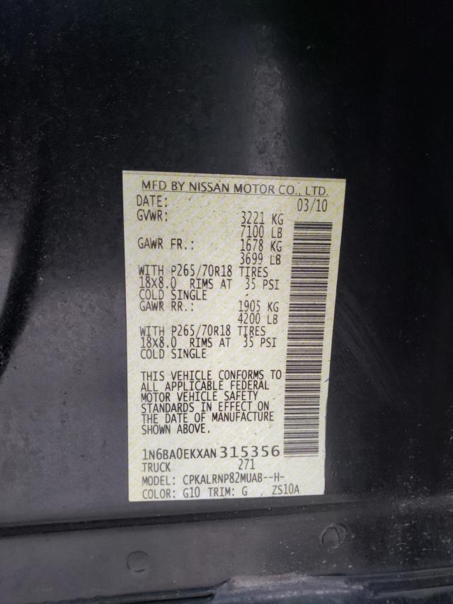 2010 NISSAN TITAN XE 1N6BA0EKXAN315356