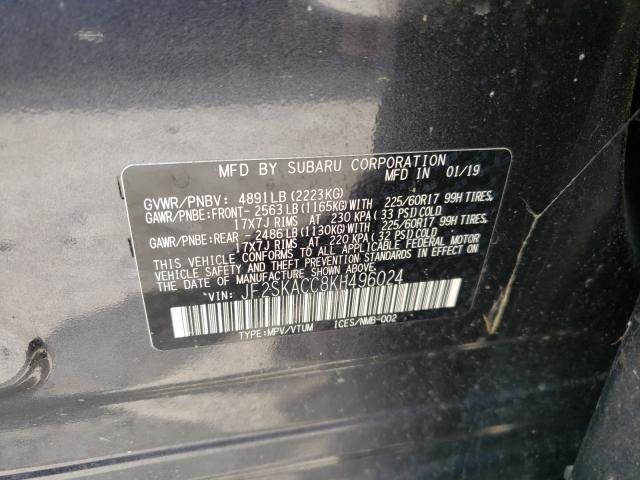2019 SUBARU FORESTER JF2SKACC8KH496024