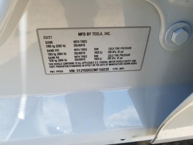 2021 TESLA MODEL Y 5YJYGDEE2MF150239
