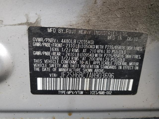2010 SUBARU FORESTER X JF2SH6BC7AH903696