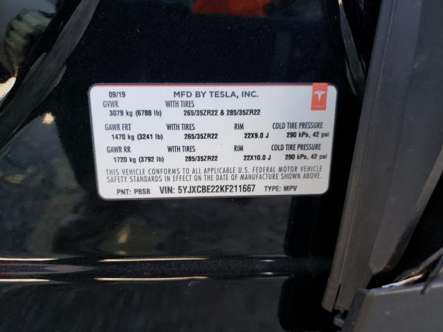 2019 TESLA MODEL X 5YJXCBE22KF211667