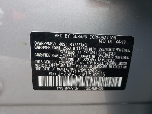 2019 SUBARU FORESTER JF2SKACC0KH536516
