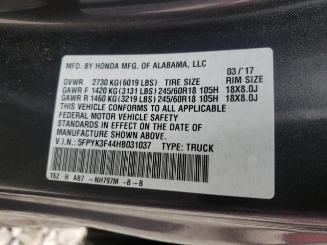 2017 HONDA RIDGELINE 5FPYK3F44HB031037