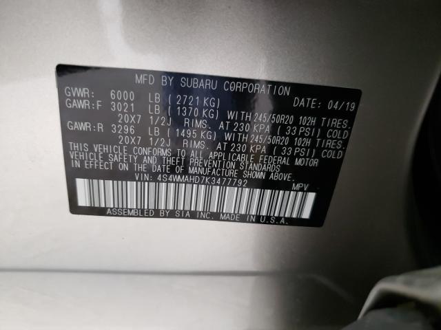 2019 SUBARU ASCENT PRE 4S4WMAHD7K3477792