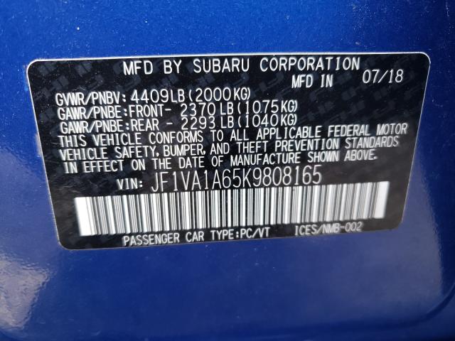2019 SUBARU WRX JF1VA1A65K9808165