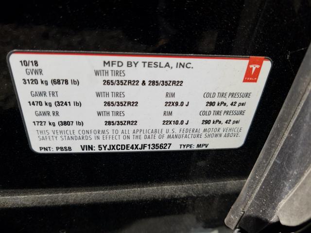 2018 TESLA MODEL X 5YJXCDE4XJF135627