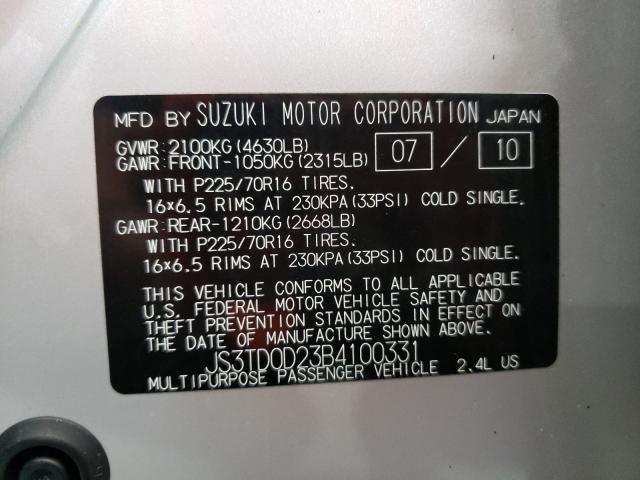 2011 SUZUKI GRAND VITA JS3TD0D23B4100331