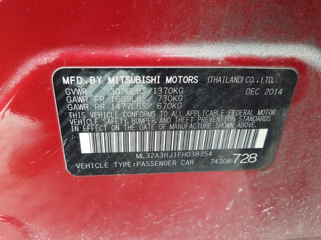 2015 MITSUBISHI MIRAGE DE ML32A3HJ1FH038354