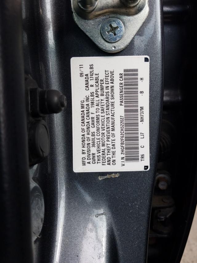 2012 HONDA CIVIC HF 2HGFB2F62CH522027