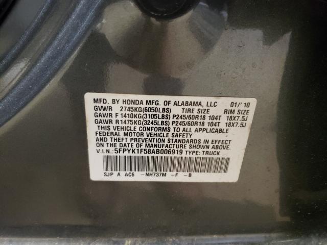 2010 HONDA RIDGELINE 5FPYK1F58AB006919