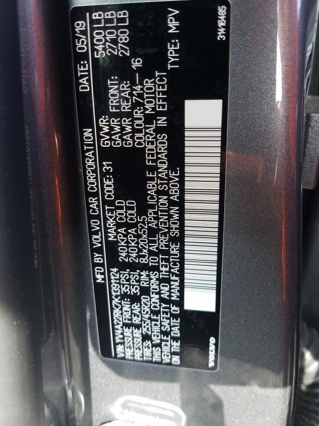 2019 VOLVO XC60 T6 YV4A22RK7K1391124