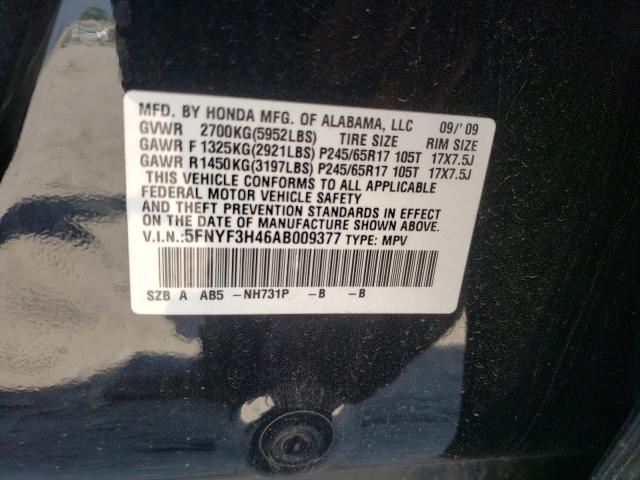 2010 HONDA PILOT EX 5FNYF3H46AB009377