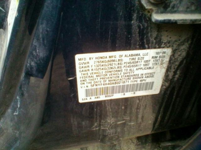 2010 HONDA PILOT EX 5FNYF4H40AB021871
