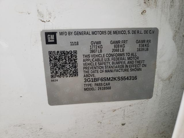 2019 CHEVROLET CRUZE PREM 3G1BF6SM2KS554316