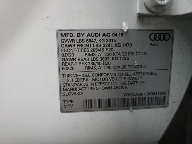 VIN WA1LAAF73KD041605 2019 Audi Q7, Premium Plus no.10