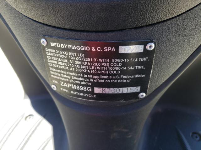 2019 PIAGGIO MOTORCYCLE ZAPM898G5K7001153