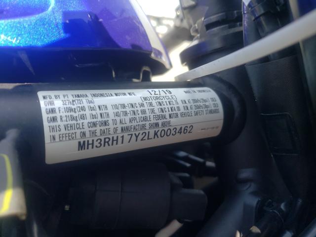 2020 YAMAHA YZFR3 MH3RH17Y2LK003462
