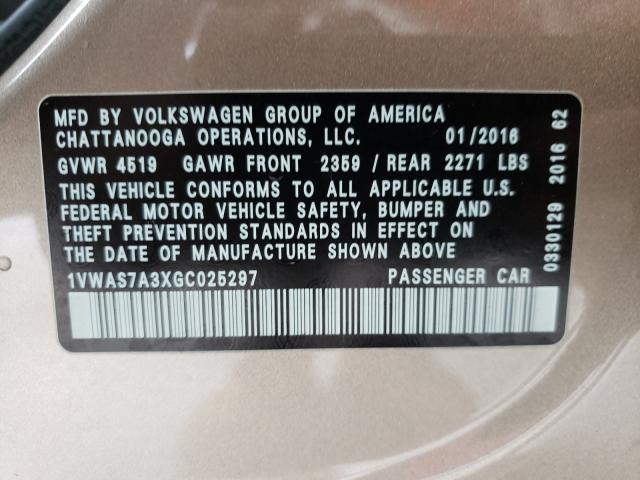 2016 VOLKSWAGEN PASSAT 1VWAS7A3XGC025297