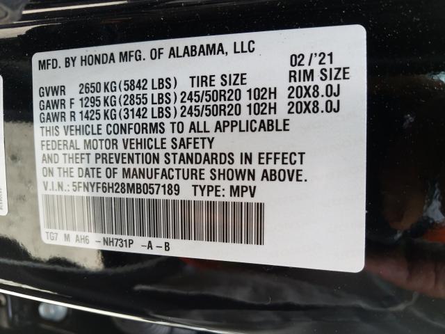 2021 HONDA PILOT SE 5FNYF6H28MB057189
