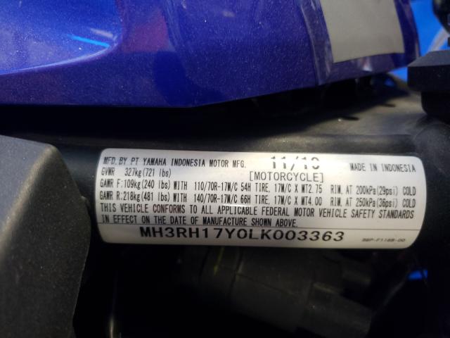 2020 YAMAHA YZFR3 MH3RH17Y0LK003363