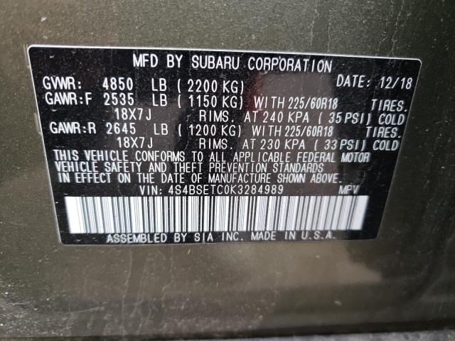 2019 SUBARU OUTBACK TO 4S4BSETC0K3284989