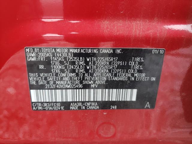 2010 TOYOTA RAV4 NEW G 2T3ZF4DV2AW025496