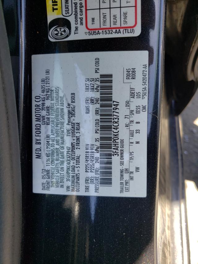 2012 FORD FUSION SPO 3FAHP0KC4CR377947