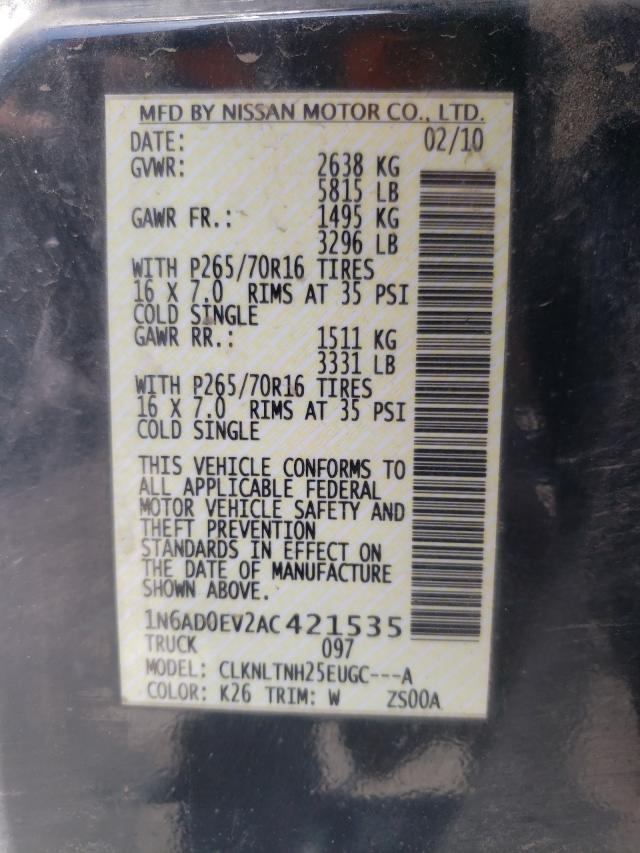 2010 NISSAN FRONTIER C 1N6AD0EV2AC421535