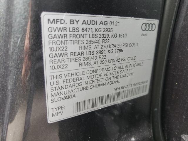 2021 AUDI Q8 PREMIUM WA1EVAF11MD025530