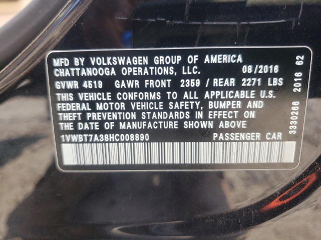 2017 VOLKSWAGEN PASSAT 1VWBT7A38HC008890