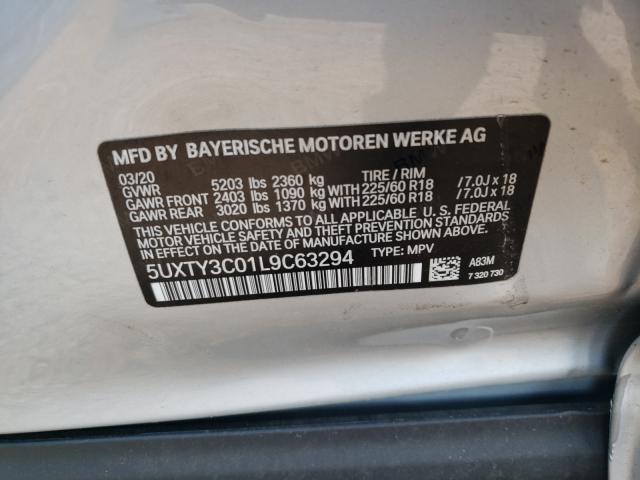 2020 BMW X3 SDRIVE3 5UXTY3C01L9C63294