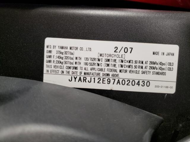 2007 YAMAHA YZFR6 L JYARJ12E97A020430